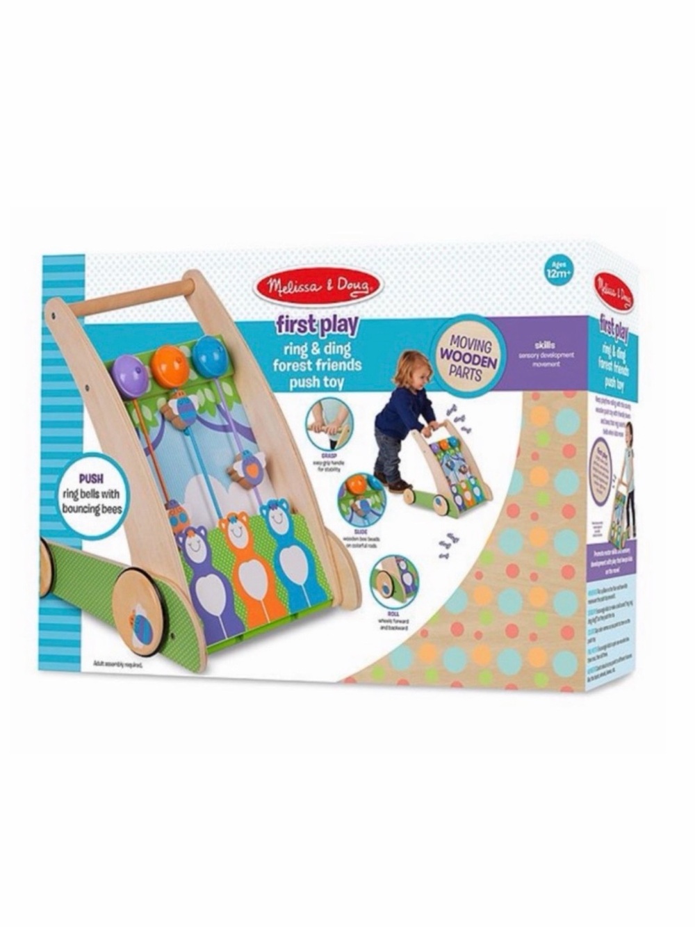 Melissa & Doug First Play Wooden Ring & Ding Forest Friends Push Toy with Bells